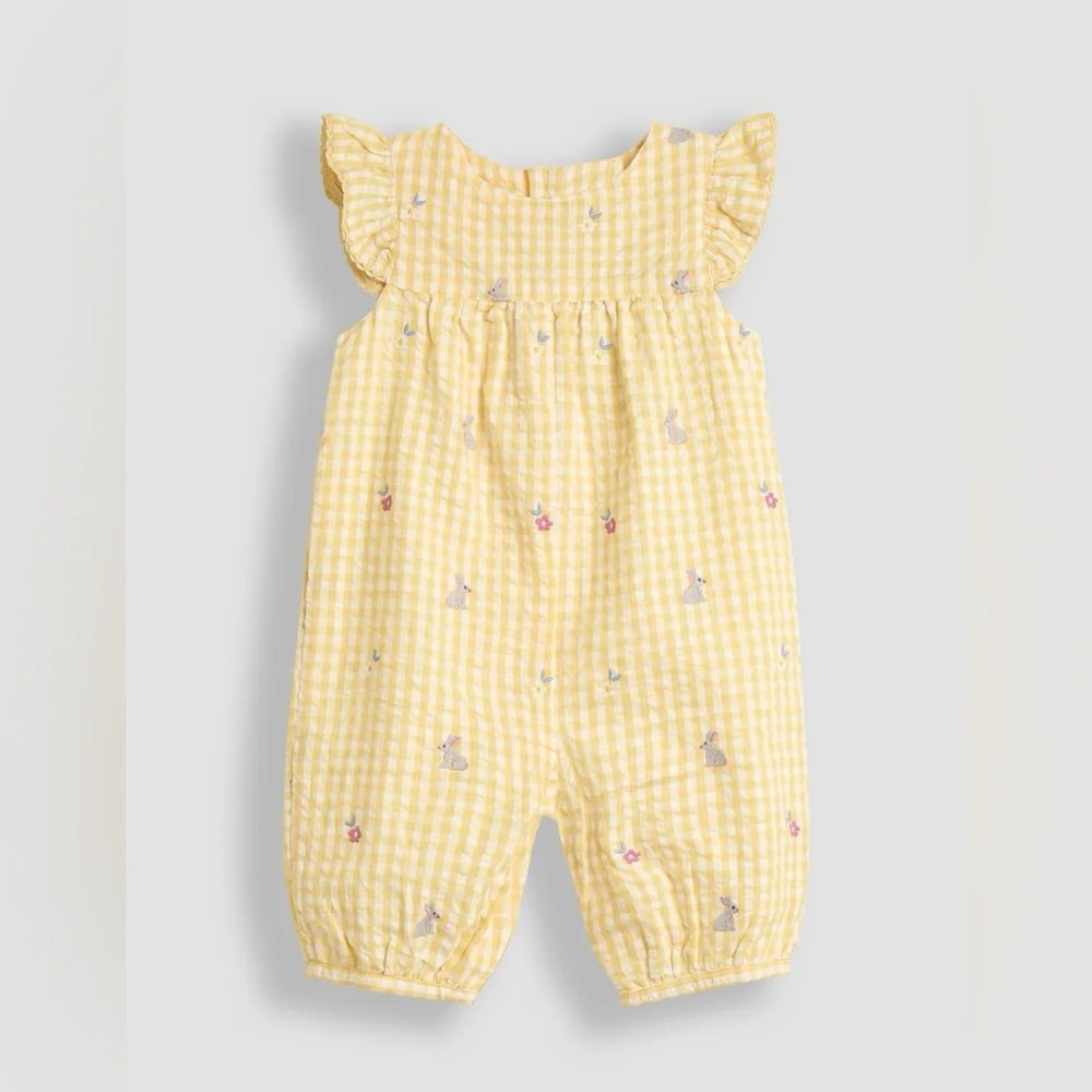 NWT Yellow Gingham Ruffle Sleeve Bunny Easter Sunsuit, 18-24 mo, MSRP $55 - Picture 1 of 13